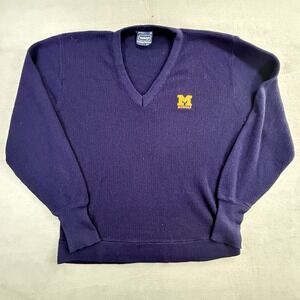 Vintage University Michigan Mens Vantage Custom Classics Sweater Blue Med V Neck